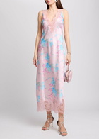 Loveshackfancy Floral Printed Satin Maxi Dress Pink