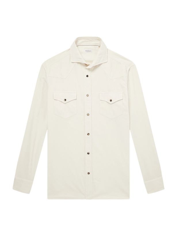 Photo: Brunello Cucinelli - Cutaway-Collar Cotton-Corduroy Western Shirt - White