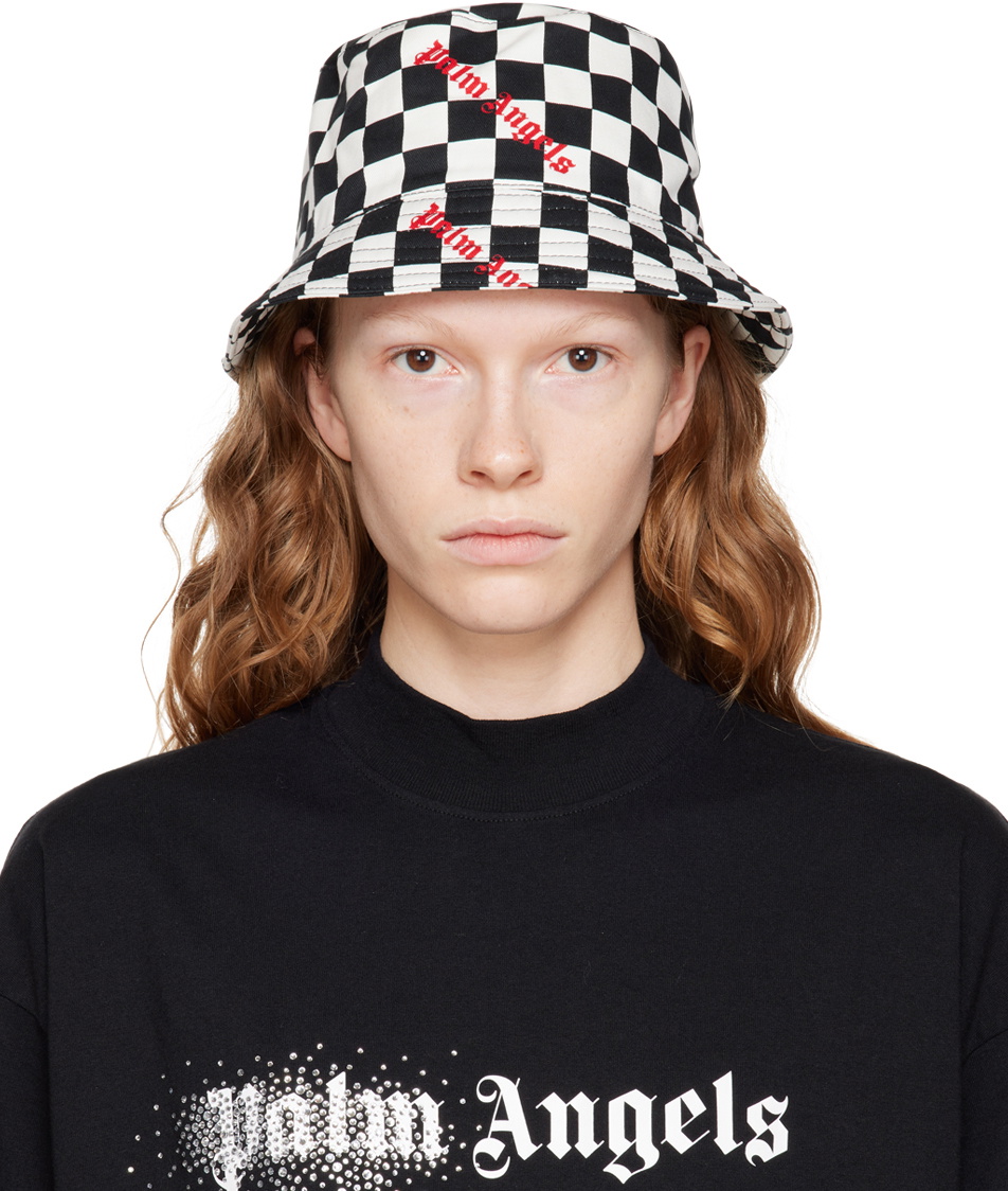 Palm Angels Black & White Damier Bucket Hat