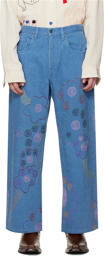 Photo: Glass Cypress Blue Embroidered Jeans