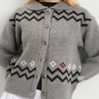 Damson Madder Women's Cecily Bunny Intarsia Collar Cardigan in Grey