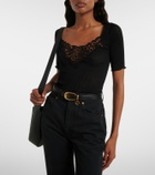 Saint Laurent Lace-trimmed ribbed-knit silk top