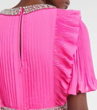 Self-Portrait Embellished plissé chiffon maxi dress