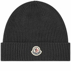 Moncler Men's Logo Beanie in Dark Grey