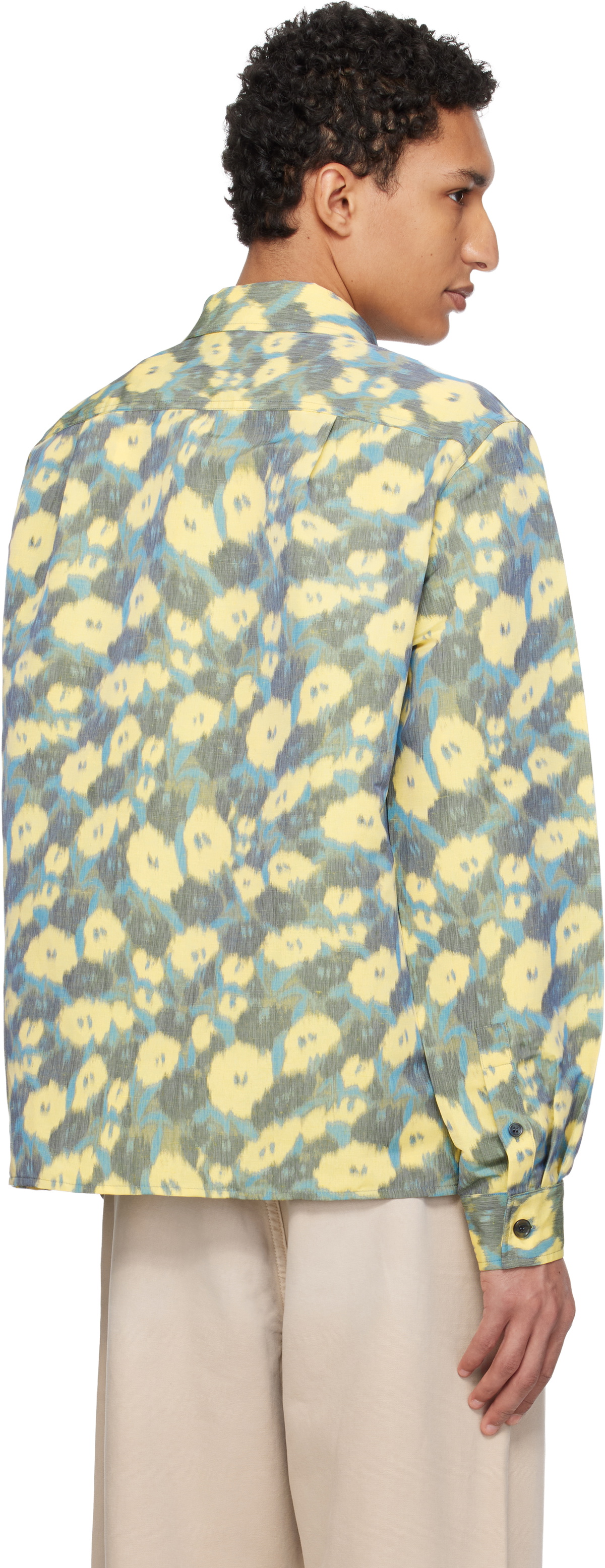 Marni Green & Yellow Linen Blend Blurry Floral Print Shirt