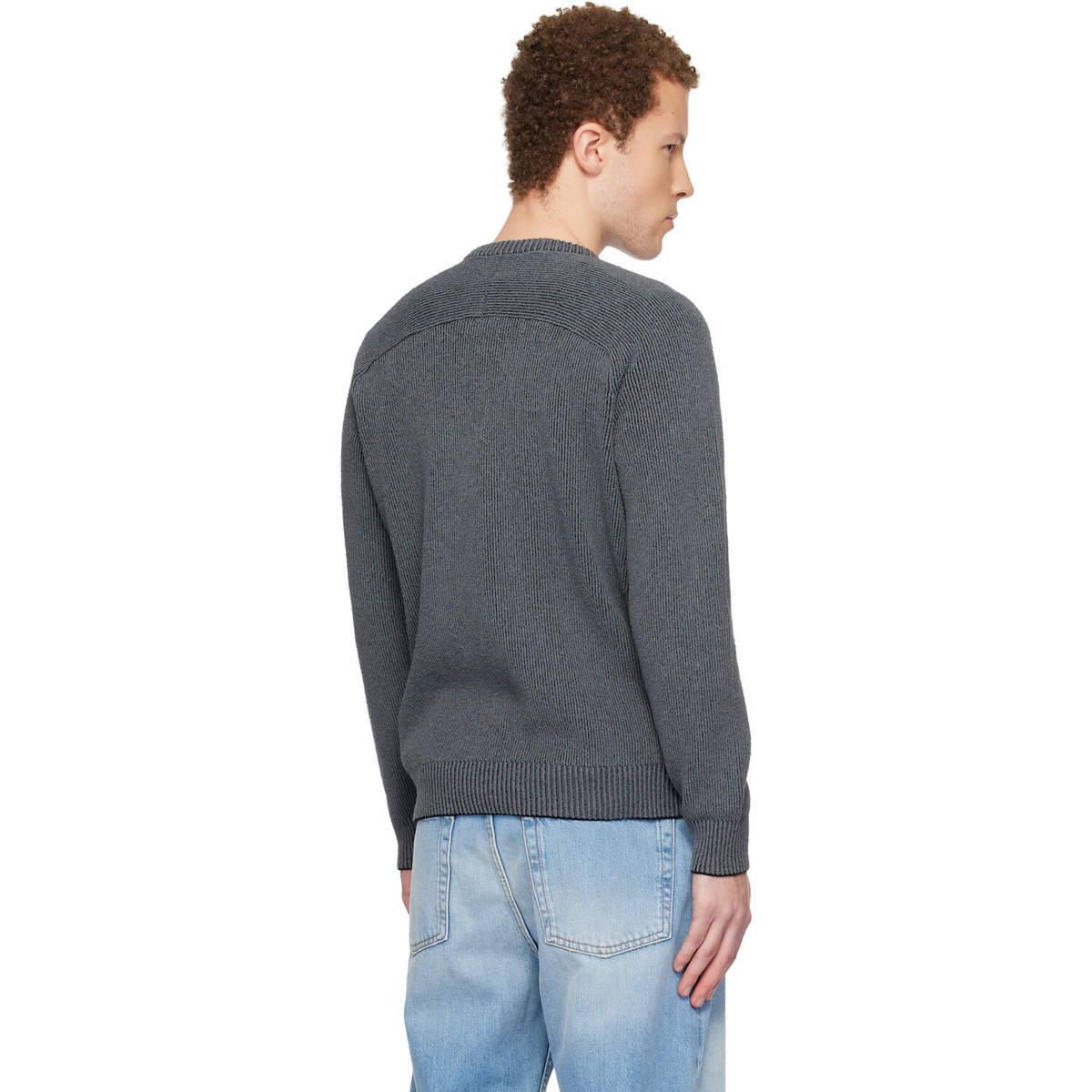 Stone Island Gray 5100033 Plated Rib Cotton Bouclé Sweater