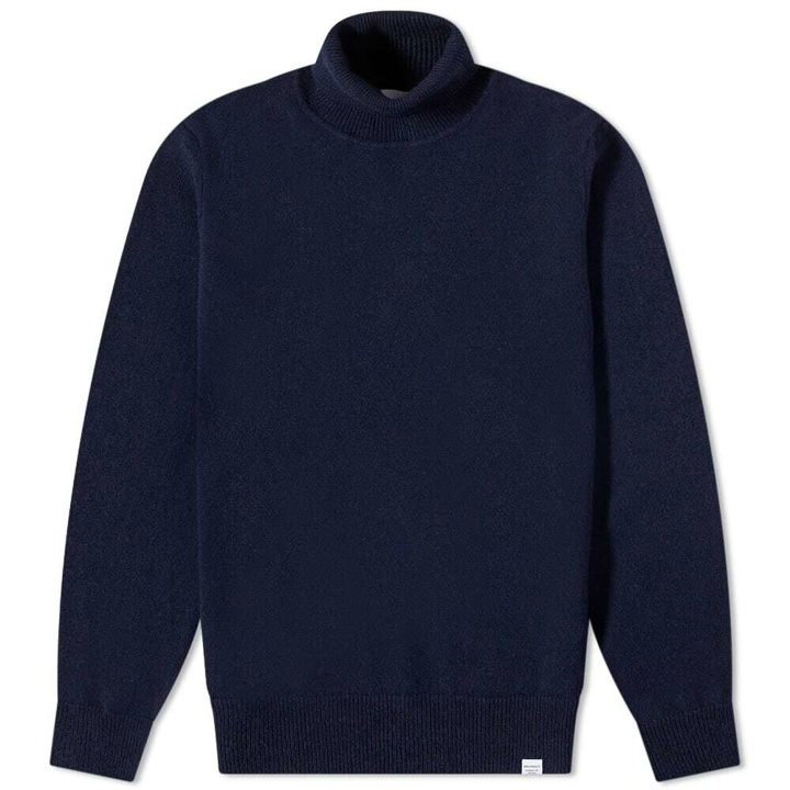 Photo: Norse Projects Men's Kirk Lambswool Roll Neck Knit in Dark Navy