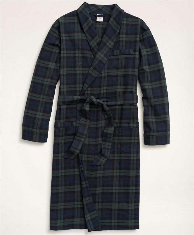 Photo: Brooks Brothers Men's Cotton Flannel Black Watch Robe | Navy/Green