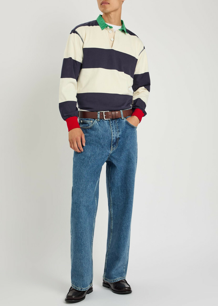Drake's Striped Cotton Polo Rugby top White