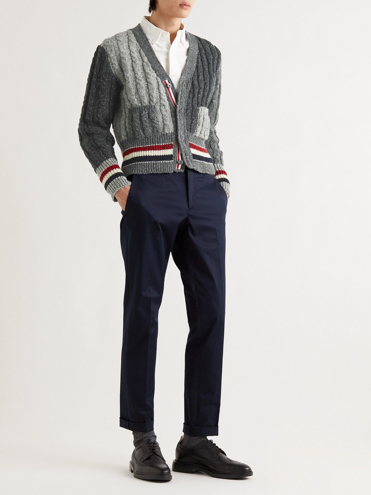 Thom Browne - Stripe-Trimmed Cable-Knit Wool and Mohair-Blend