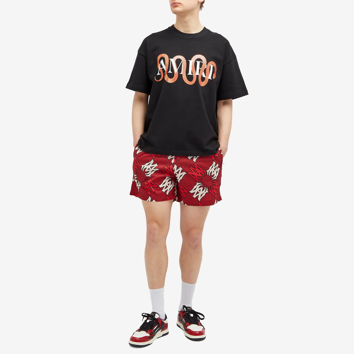 AMIRI Men's Quad Print Swim Shorts in Deep Red Amiri