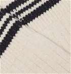 NN07 - Striped Ribbed Stretch Cotton-Blend Socks - Neutrals