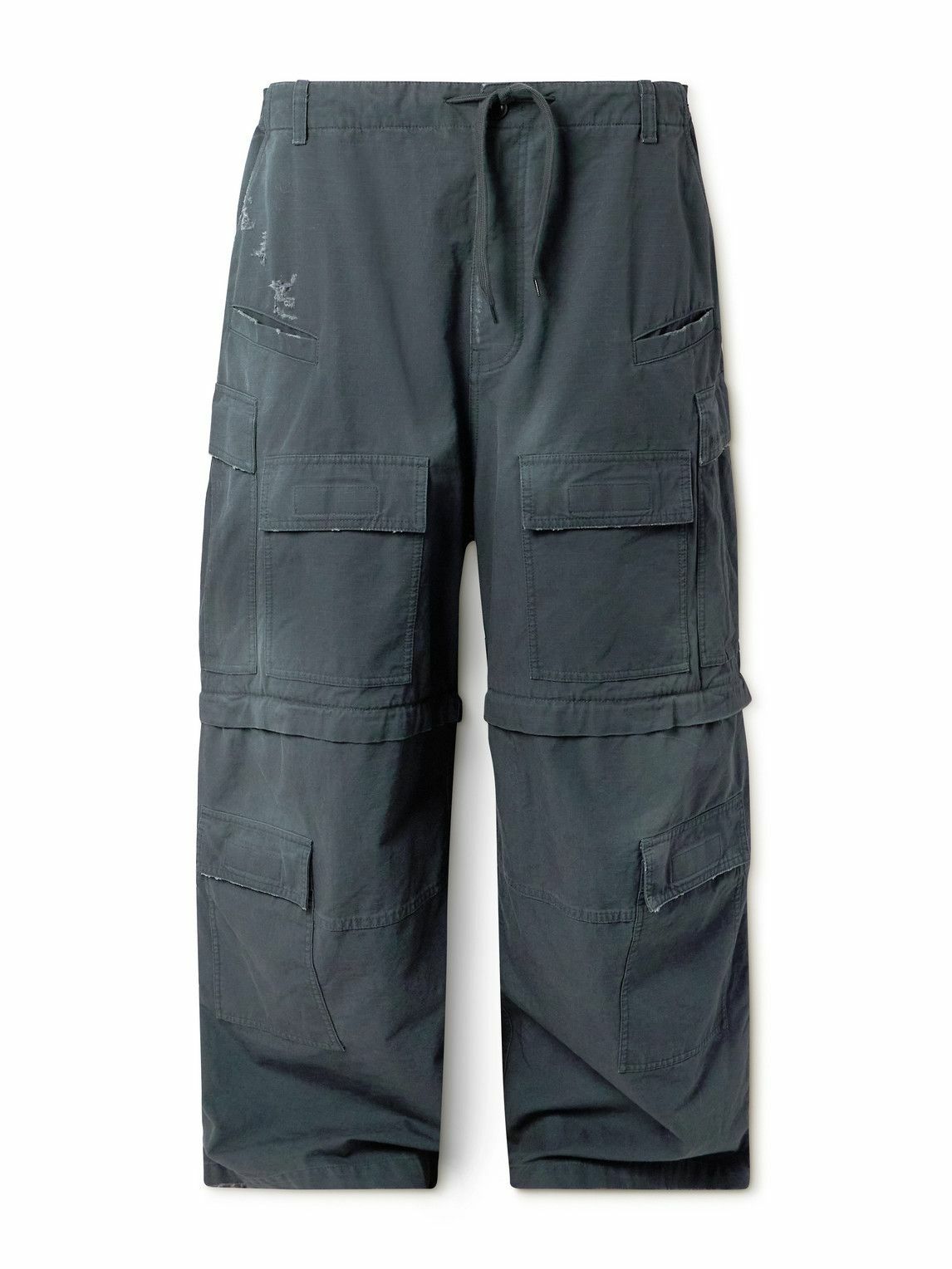 Balenciaga - Wide-Leg Distressed Cotton-Ripstop Drawstring Cargo