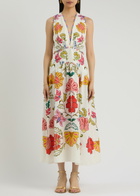 Farm Rio Floral Insects Printed Linen Midi Dress White