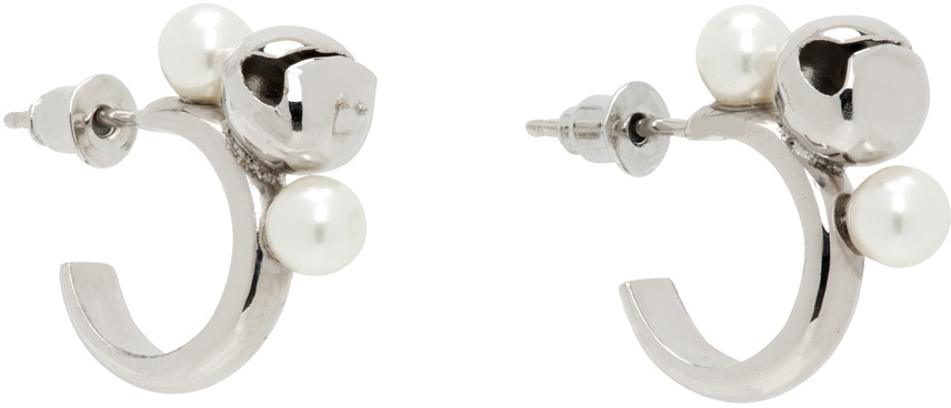 Simone Rocha Silver Mini Bell Charm Hoop Earrings
