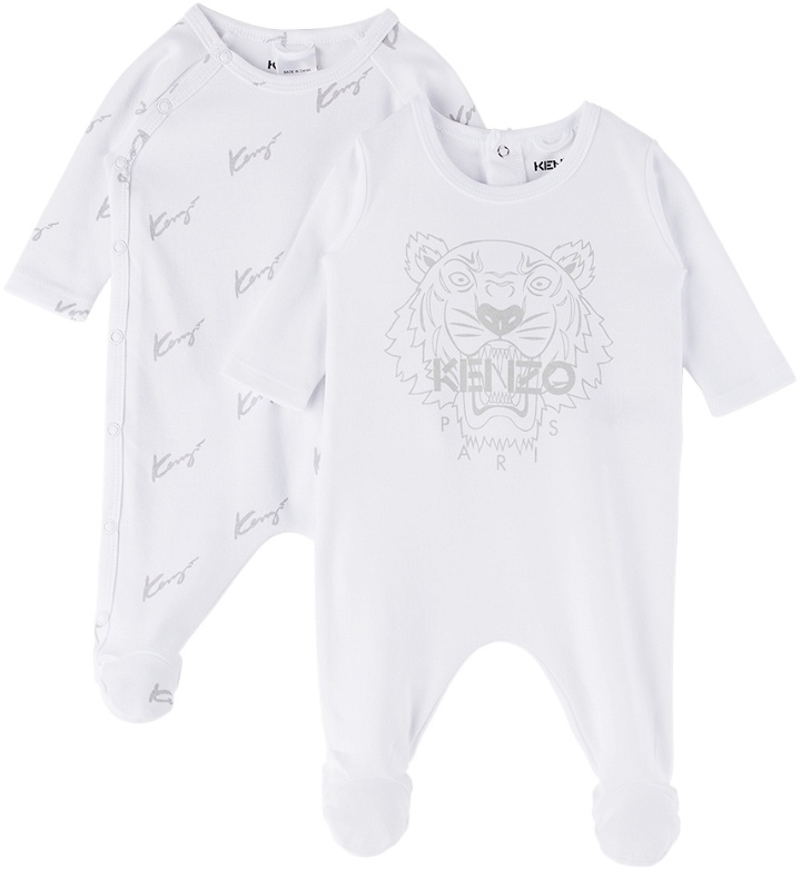 Photo: Kenzo Baby White 4G Jumpsuit & Cloth Set