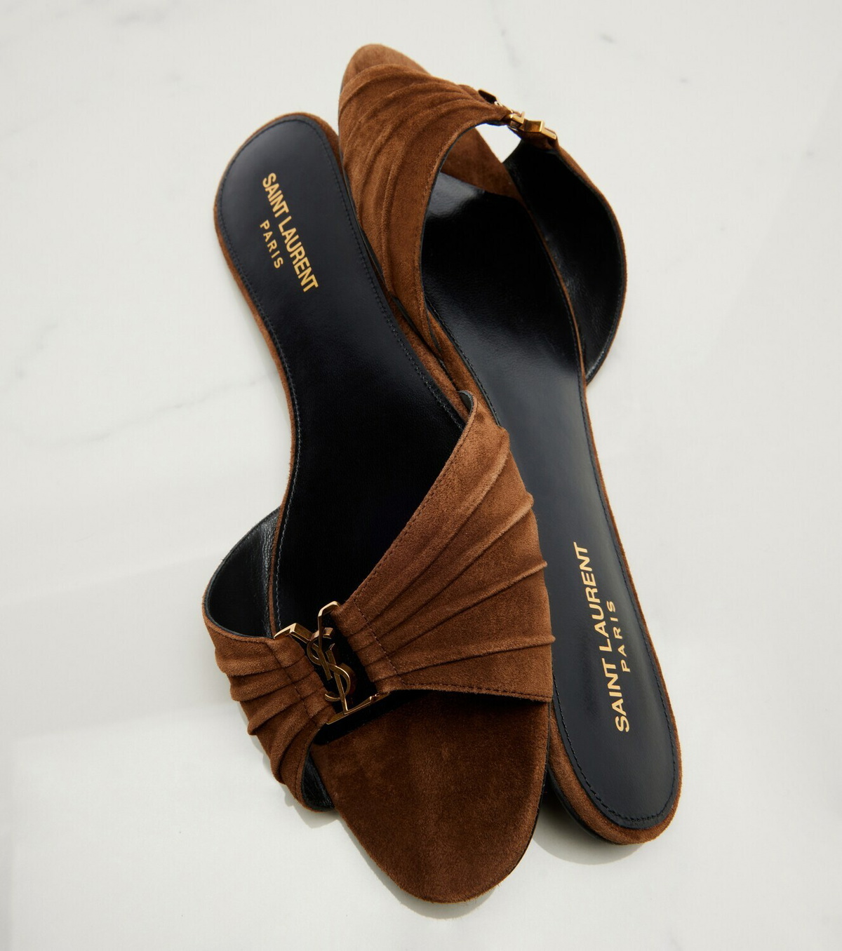 Saint Laurent Cassandre suede slides