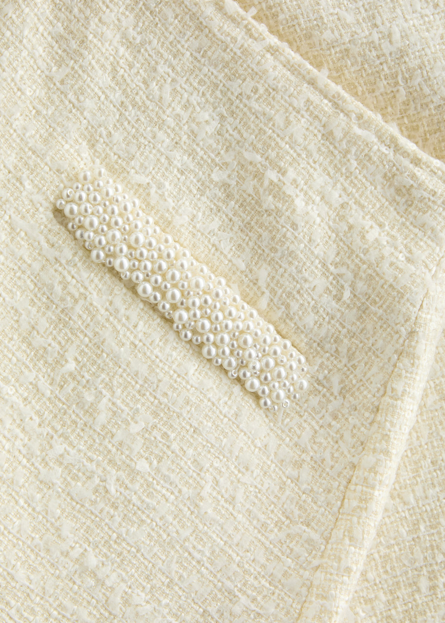 Self-portrait Pearl and Sequin-embellished Tweed Mini Skirt Cream