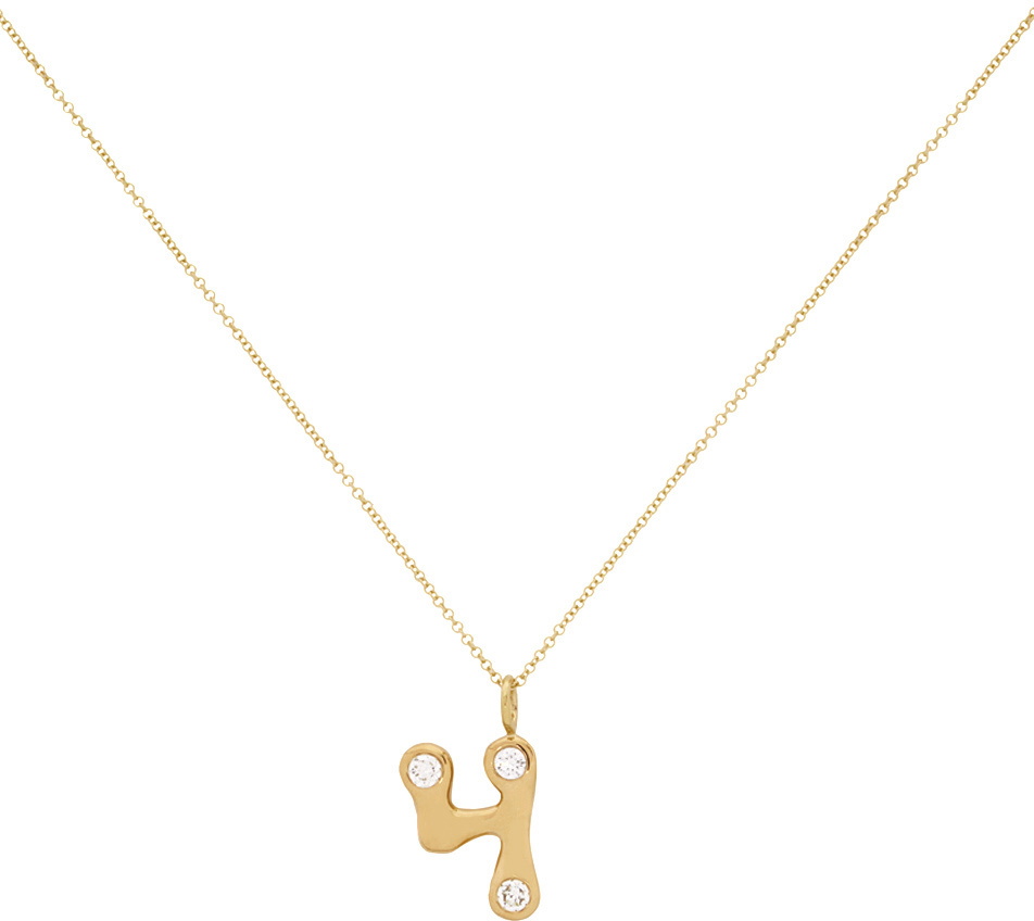 14K Yellow Gold Block Number 4 Pendant Charm Necklace Charms: 31927962599493