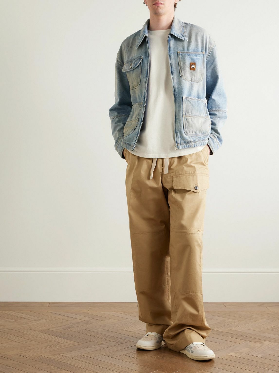 AMIRI - Logo-Appliquéd Distressed Denim Jacket - Blue