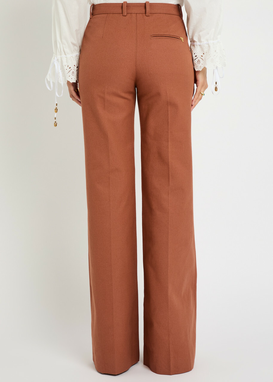 Chloe Flared-leg Canvas Trousers Light Brown