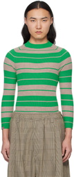 Meryll Rogge Taupe & Green Striped Sweater