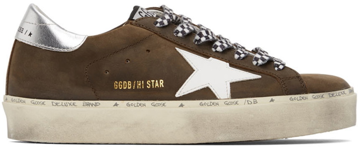 Photo: Golden Goose Brown & White Hi Star Classic Sneakers
