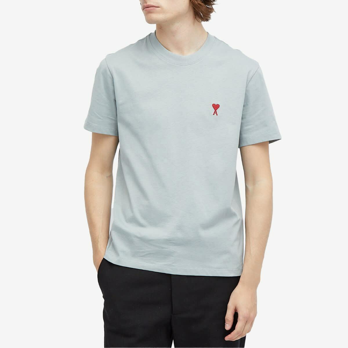 AMI Paris Men's Small A Heart T-Shirt in Clay Blue AMI