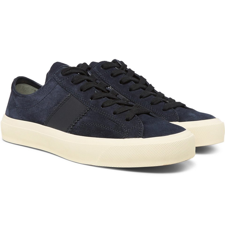 Photo: TOM FORD - Leather-Trimmed Suede Sneakers - Men - Navy
