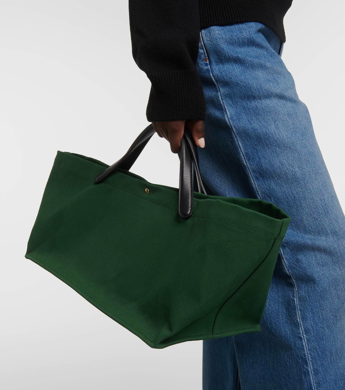 \"THE ROW\" Idaho XL トートバッグ THE ROW Idaho XL Leather-Trimmed Cotton-Twill Tote in Green