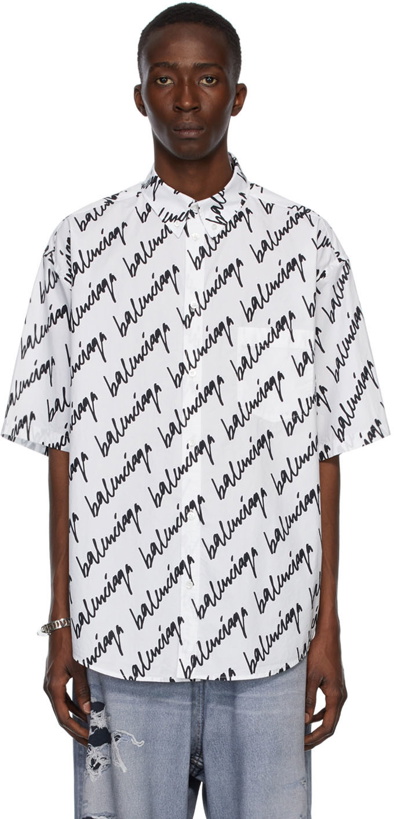 Photo: Balenciaga White New Scribble Large Fit Shirt