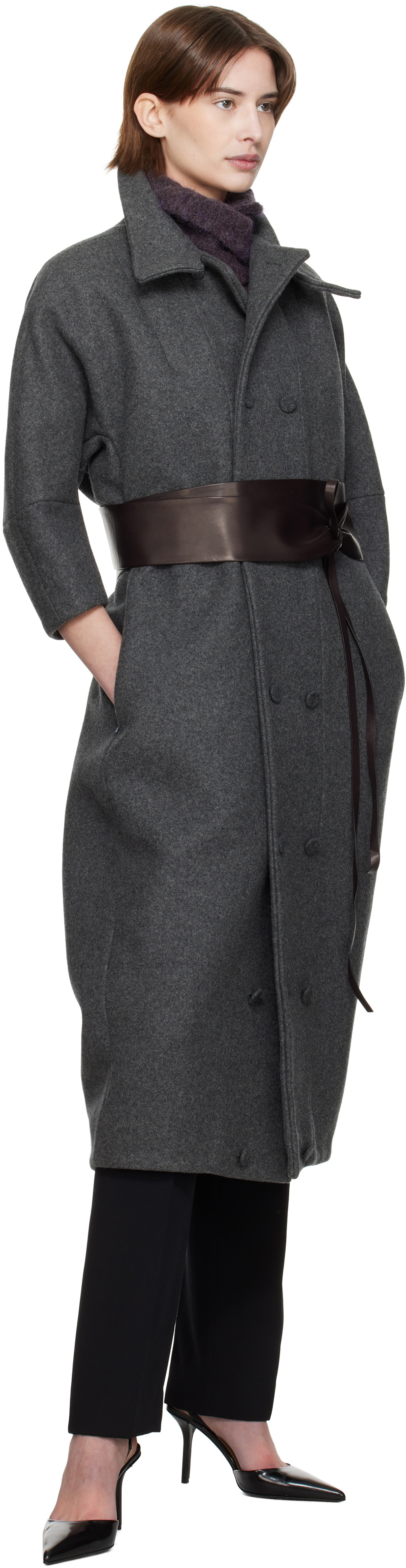AARON ESH Gray Double Button Cocoon Coat