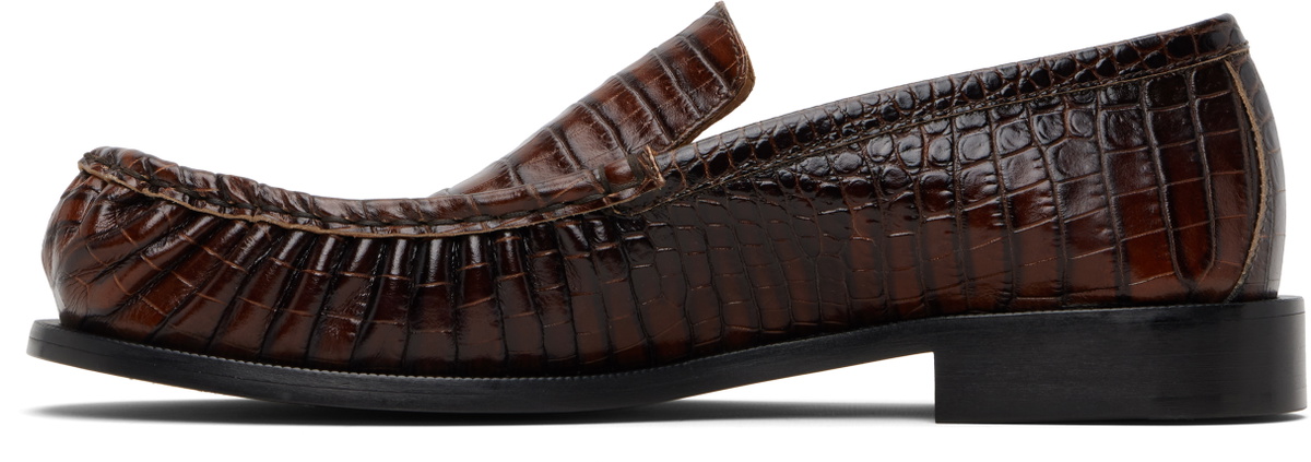 Dries Van Noten Brown Embossed Leather Loafers