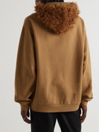 Marni - Logo-Embroidered Faux Shearling-Trimmed Cotton-Jersey Hoodie - Brown
