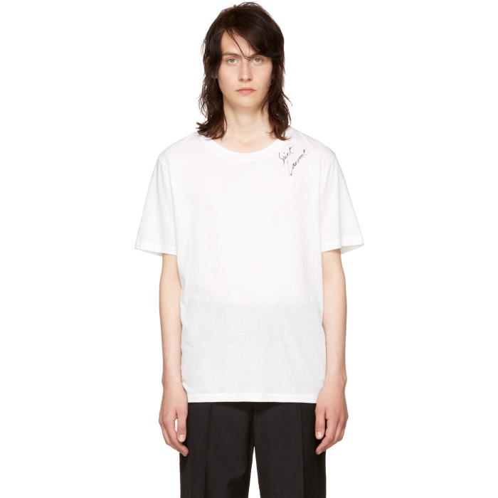 Photo: Saint Laurent White Logo Signature T-Shirt