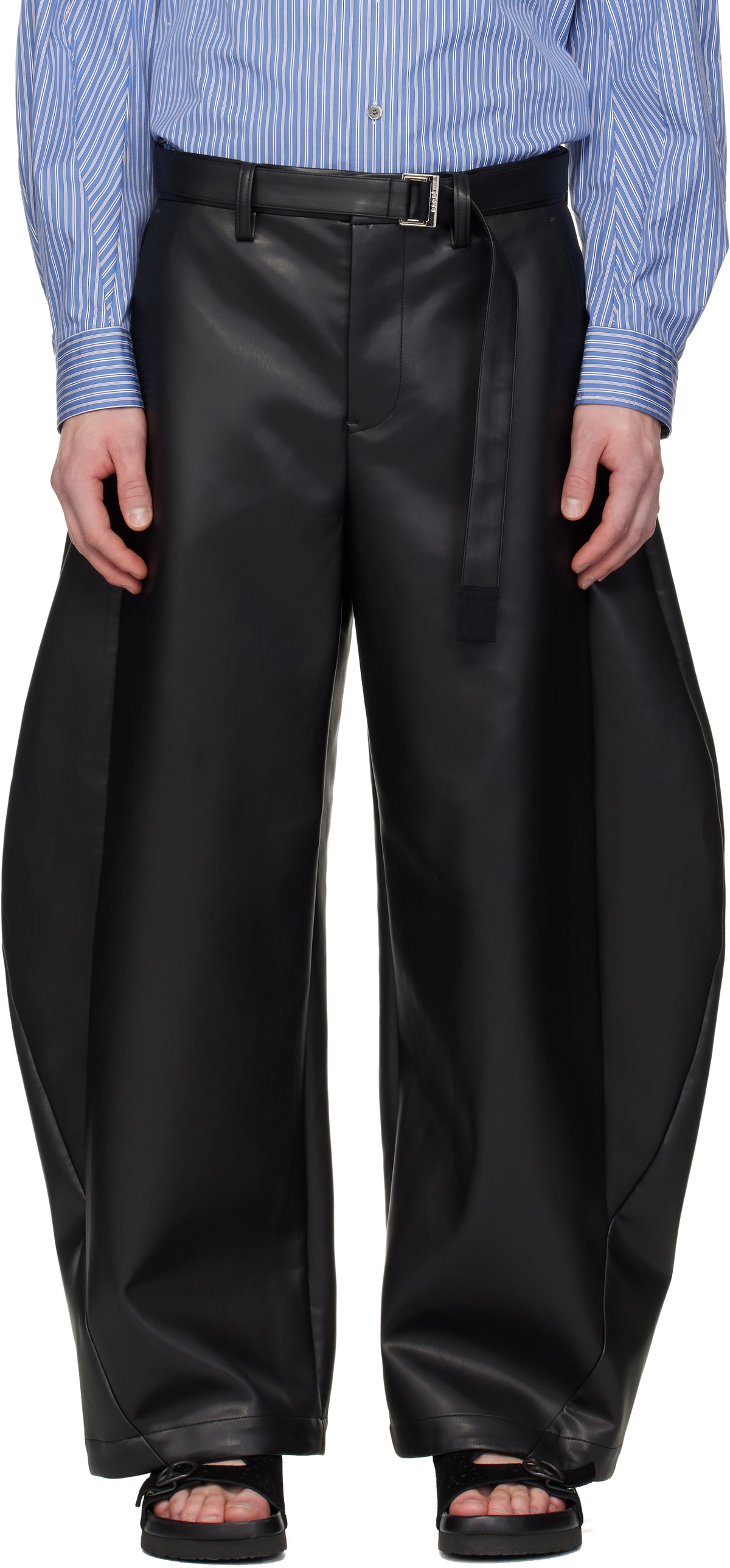 sacai Black Belted Faux-Leather Trousers Sacai