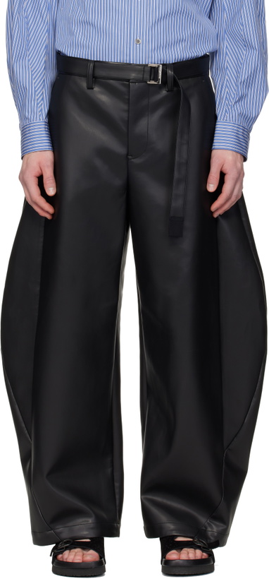 Photo: sacai Black Belted Faux-Leather Trousers