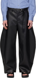 sacai Black Belted Faux-Leather Trousers