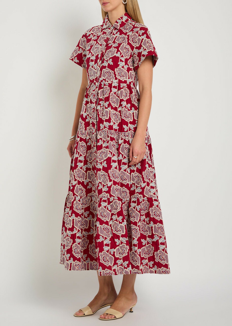 Erdem Floral-embroidered Cotton-blend Midi Shirt Dress Red