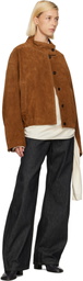 LE17SEPTEMBRE Tan Funnel Neck Suede Jacket