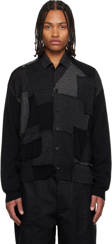 Photo: Comme des Garçons Homme Black Worsted Wool Jersey Patchwork Cardigan