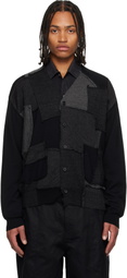 Comme des Garçons Homme Black Worsted Wool Jersey Patchwork Cardigan
