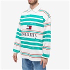 Tommy Jeans Men's TJCU Bar Striped Pique Rugby Shirt in Navigator Green/Stripe