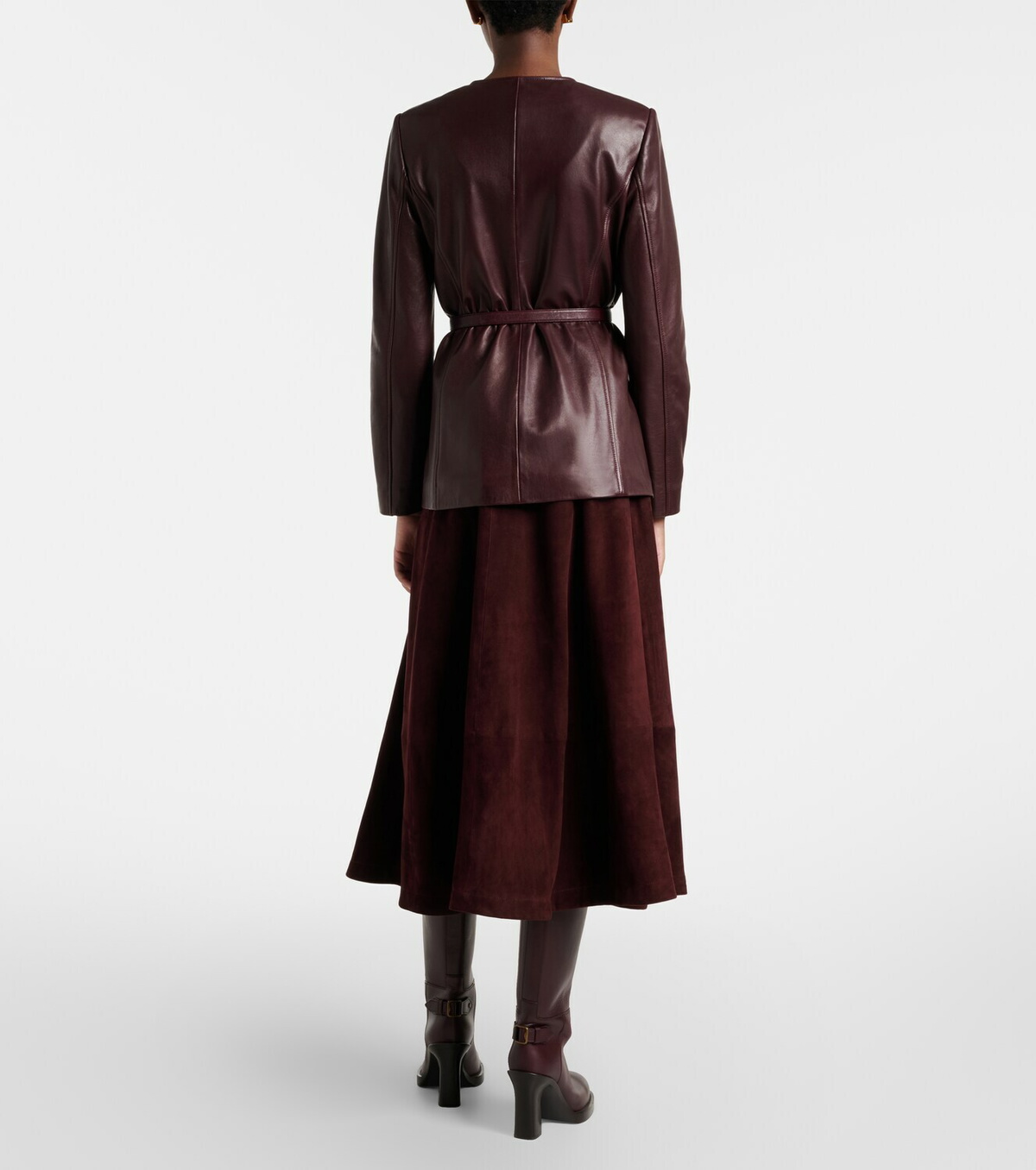 Nour Hammour Opera leather midi skirt
