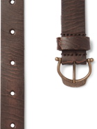 SAINT LAURENT - 2cm Logo-Detailed Crinkled Leather Belt - Brown - EU 85