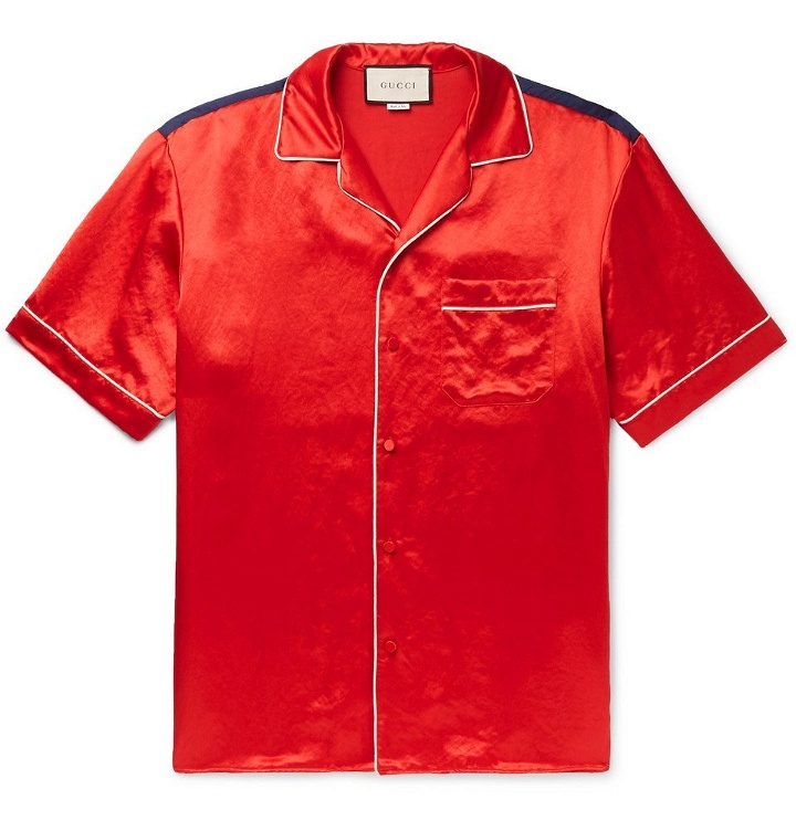 Photo: Gucci - Camp-Collar Printed Satin Shirt - Red