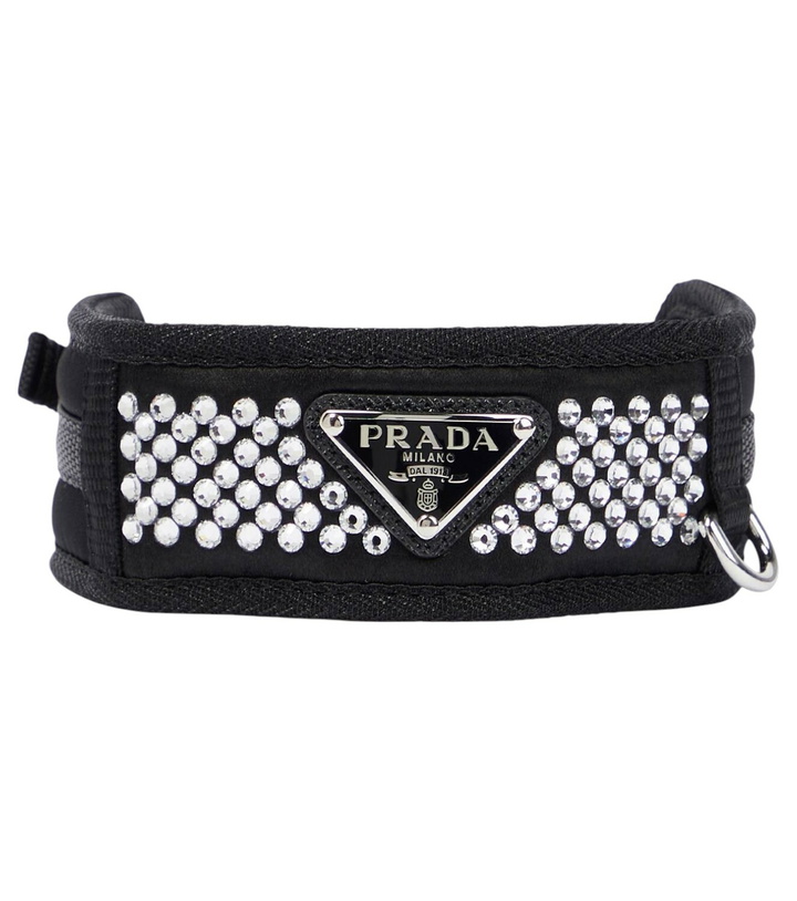 Photo: Prada Logo crystal-embellished dog collar