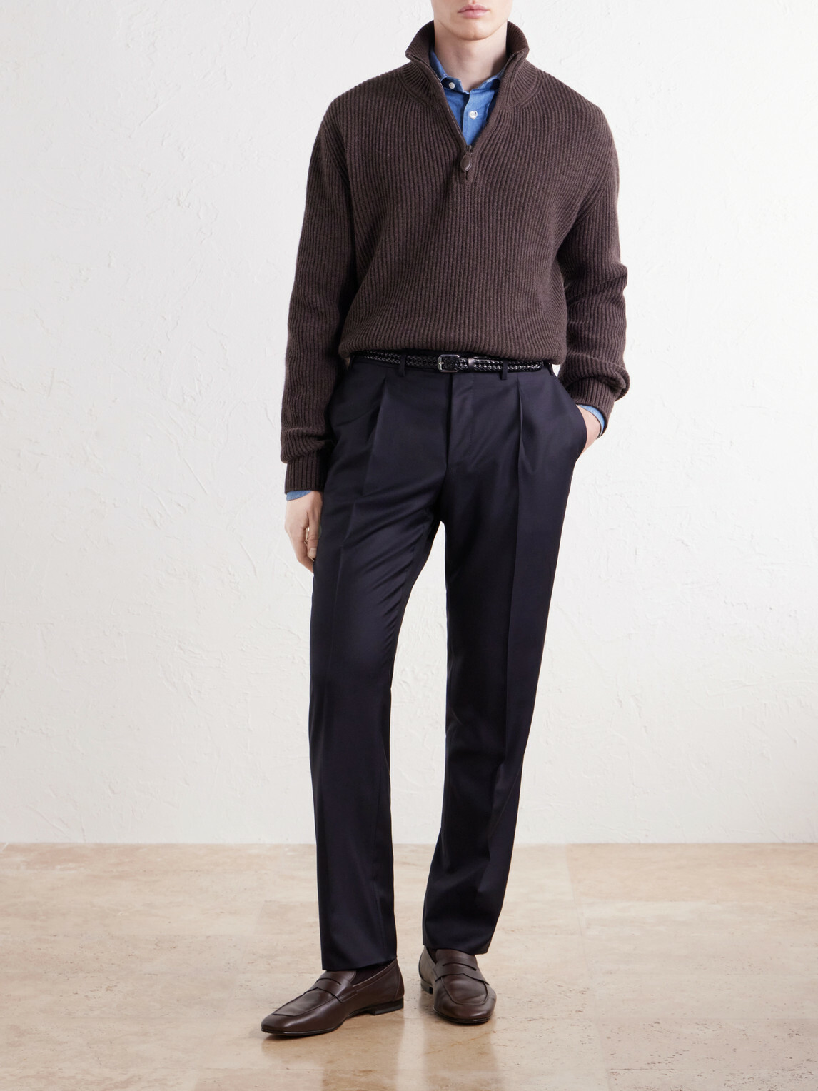 Canali - Tapered Pleated Wool-Twill Trousers - Blue