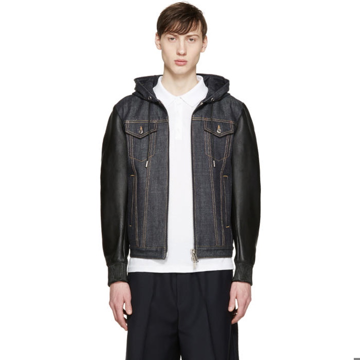 Photo: Dsquared2 Navy Denim and Leather Jacket