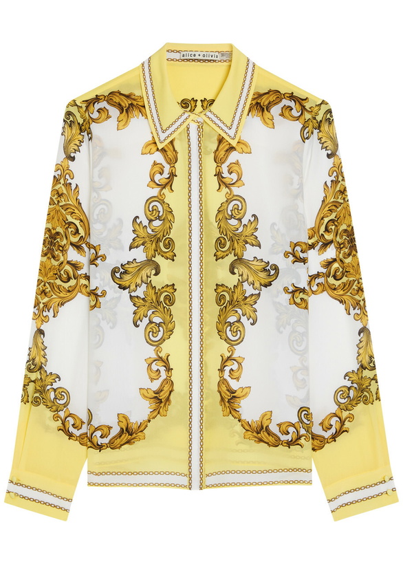 Photo: Alice + Olivia Willa Printed Silk-chiffon Shirt Yellow